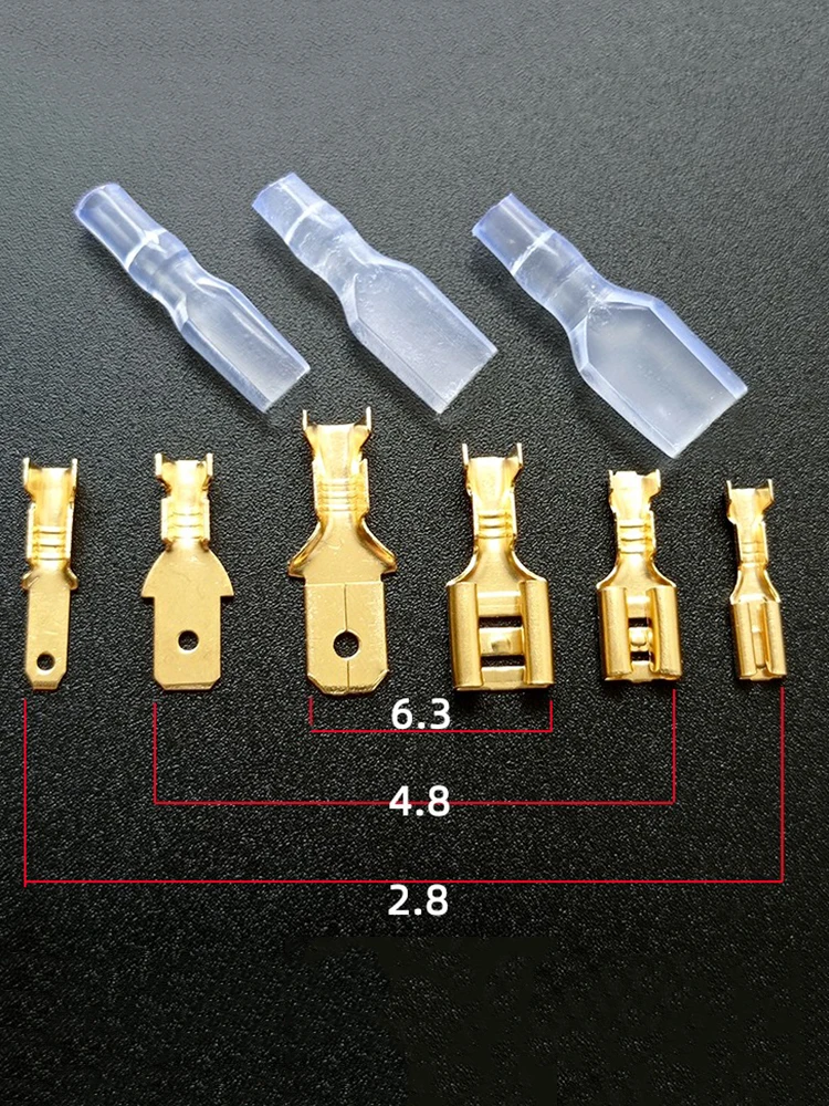 200 Stück Kupfer-Crimp-Steckverbinder (weiblich und männlich) für Kfz-Lautsprecherkabel, Flaggenschnurverbinder 2,8/4,8/6,3 mm mit Ummantelung – Detail 5