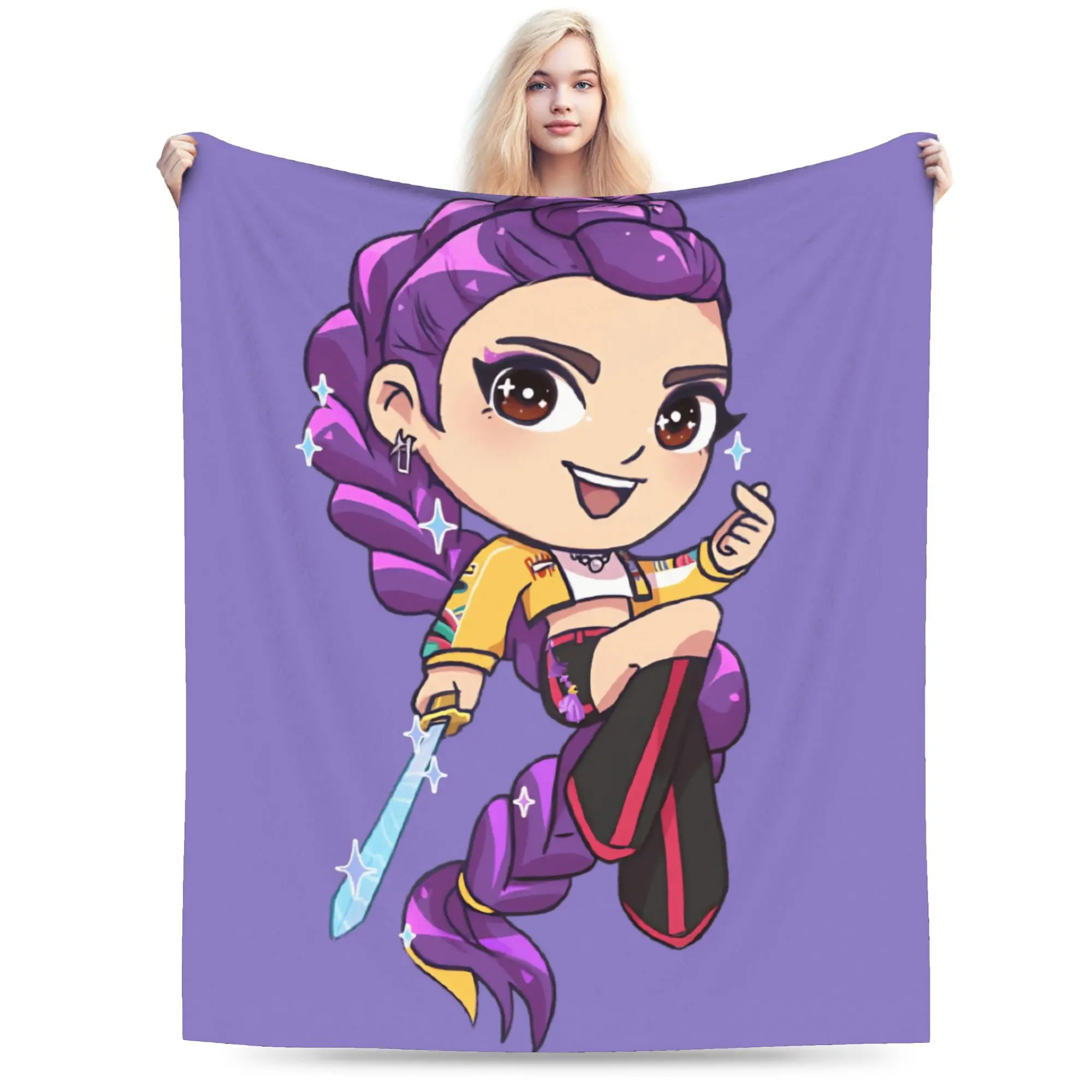 Warm Blanket Girls Boys Picnic Rumi K-Pop Demon Hunters Throw Blanket  Flannel Bedspread For Outdoor Graphic Sofa Bed Cover