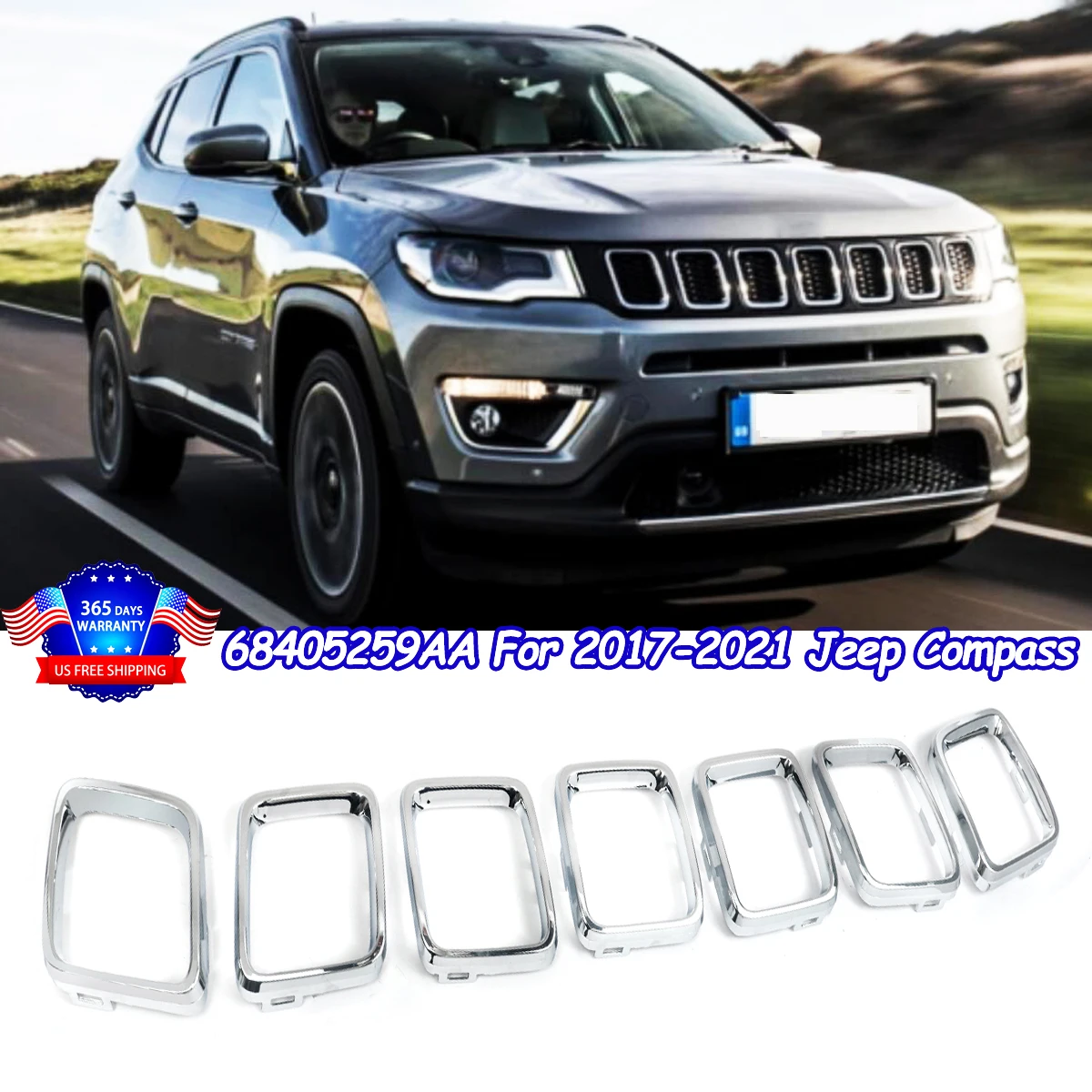 SAIQINGSP Fit for 2017-2021 Jeep Compass Chrome Front Bumper Grille Grill Trim Molding Insert Car Accessories Tools