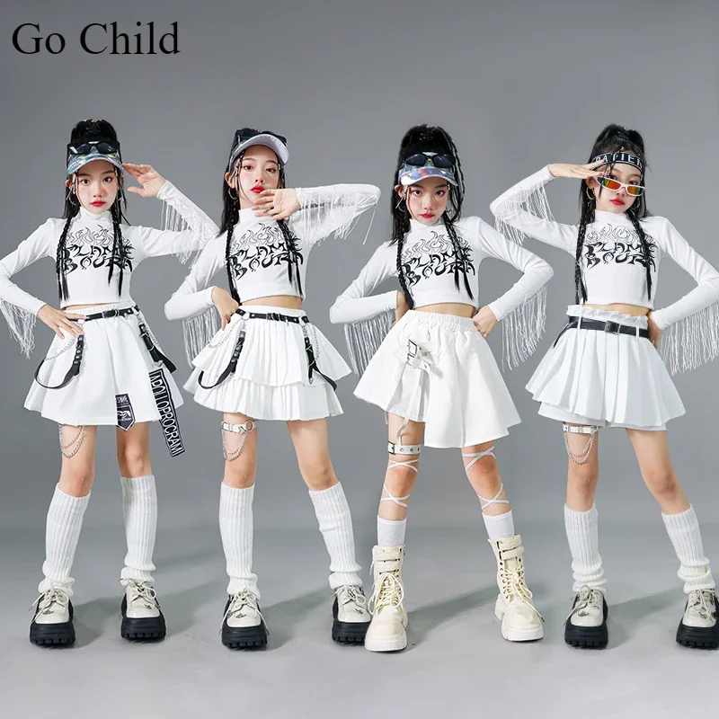 

Girls K-pop Crop Top Cargo Pants Pleated Skirts Kids Hip Hop Streetwear Child Jazz Costumes Street Dance Girl Group Clothes Sets