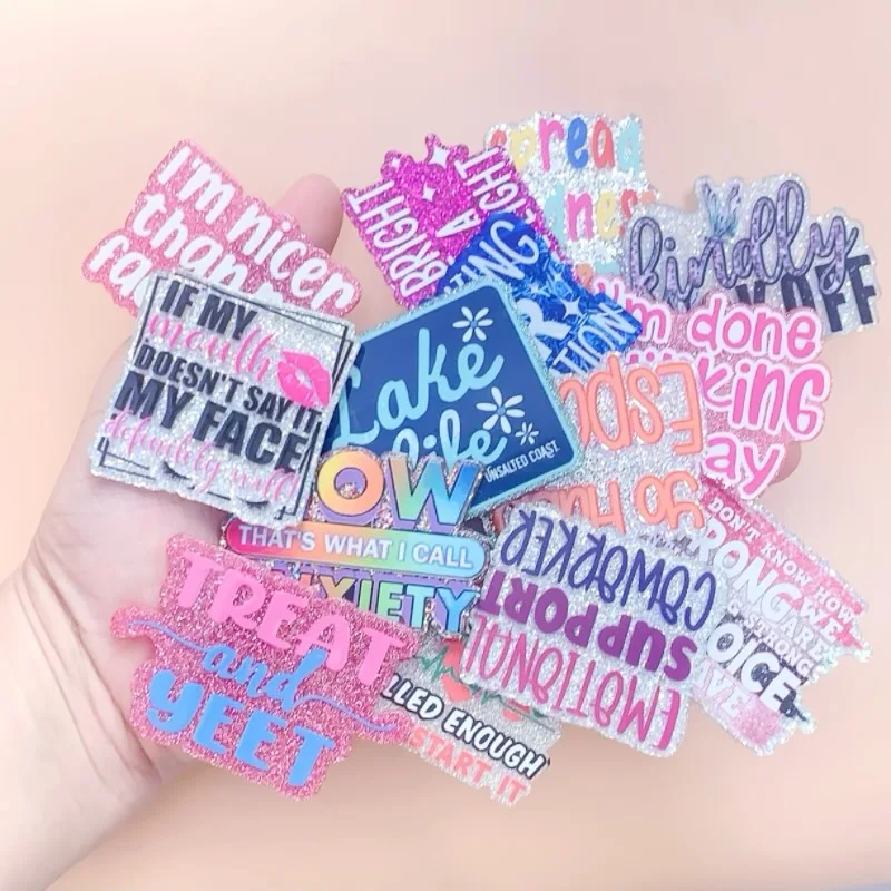 5PC Mixed Glitter Acrylic Poet Era Animals Scrubs Charms Flat Pendant Fit DIY ID Card Badge Holder Jewelry Making Nurse Gift