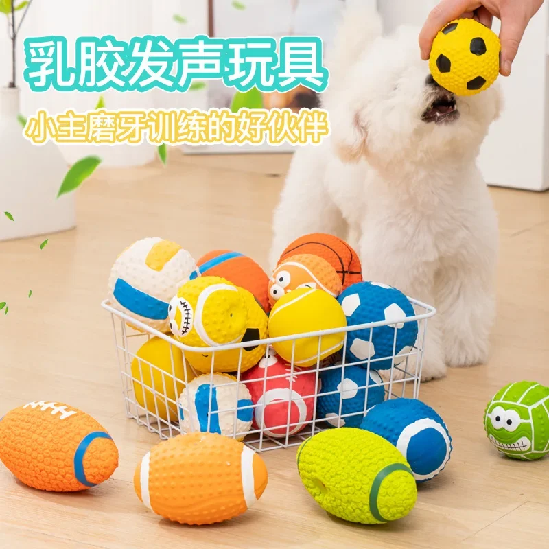 Pet Toys for Small Large Dogs Latex Toy Rugby Soccer Baseball Latex Sound Ball Bite-resistant Dog Toy Ball to Relieve Boredom