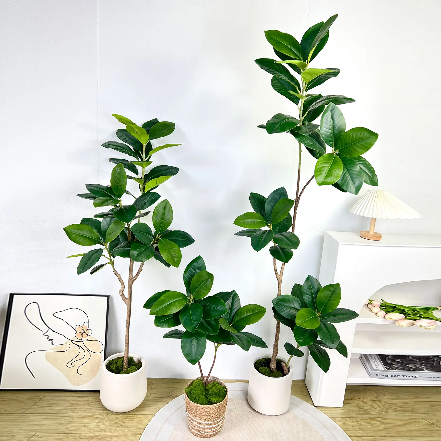 

140/170cm Artificial Ficus Tree Branch Large Banyan Leaves Fake Rubber Plant Plastic Tall Plant Landscape For Home Garden Decor