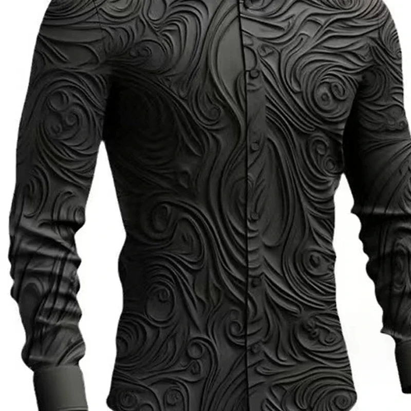 Spring Autumn Retro Gothic Men's Shirt Outdoor Solid 3D Printed Totem Halloween Streetwear Turn-down Collar Long Sleeve Shirt