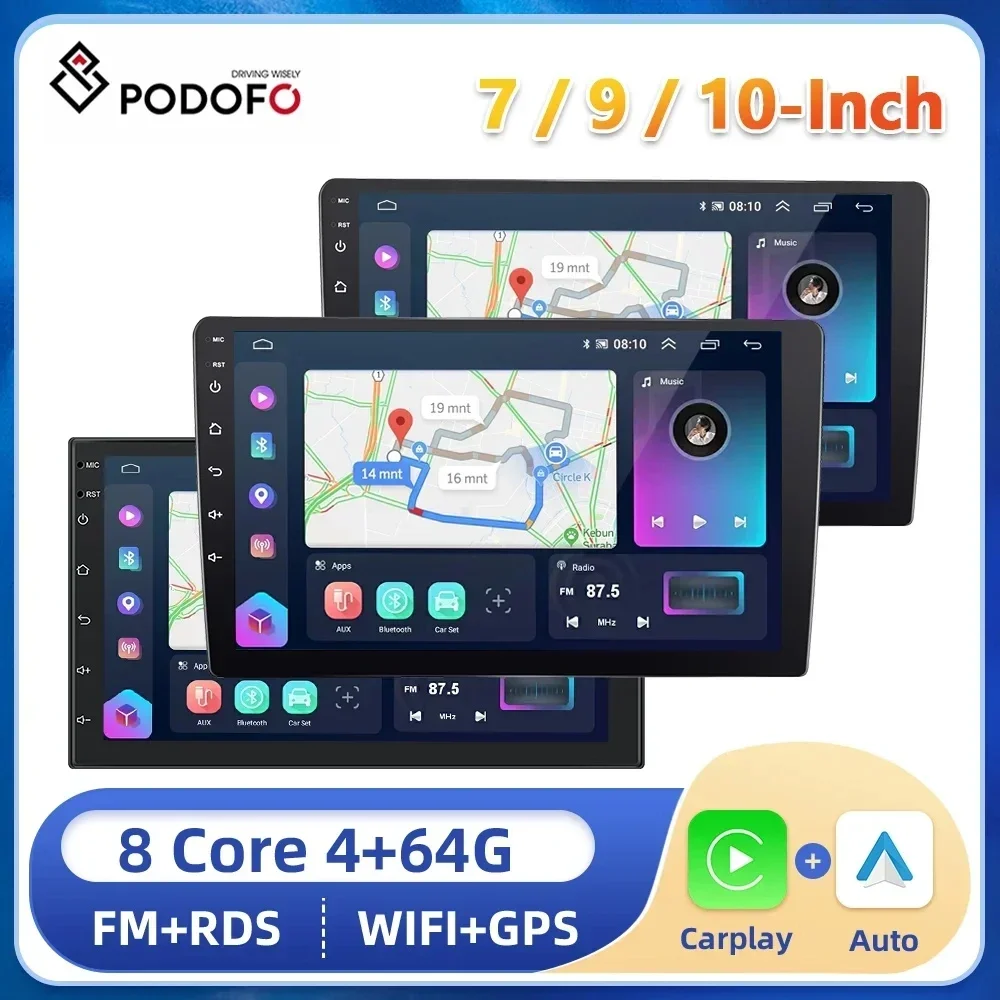 Podofo Android12 Car Stereo Radio 7/9/10inch 4+64G Carplay Android auto Car Multimedia Player WIFI Bluetooth For Toyota Honda