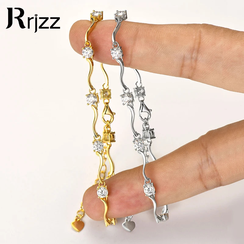 

Rrjzz стерлингового серебра 925 пробы, повседневный дизайн ленты, регулируемый браслет D-цвет, круглый муассанит, модный женский браслет, ювелирные изделия