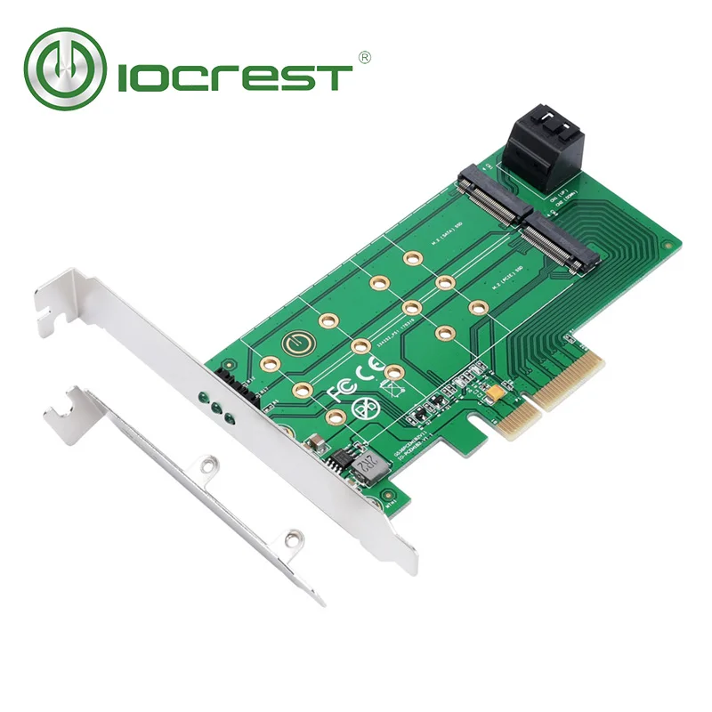 

IOCREST PCIe x 4 to NGFF(PCIe) NVMe SSD and SATA to 2 x NGFF(SATA) Adapter Card