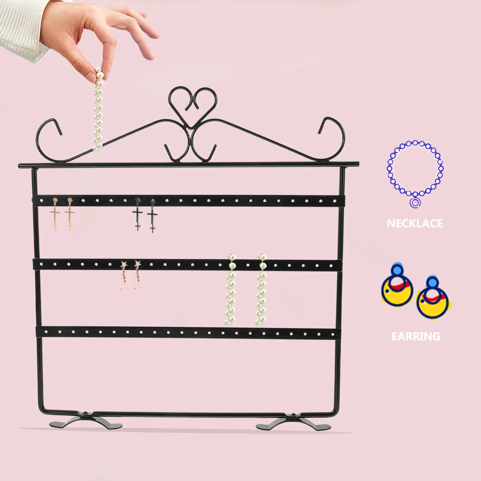 Delicate Iron Jewelry Display Rack for Earrings Necklaces Bracelets Watches Home Decor Vanity Dresser Bathroom Bedroom Organizer