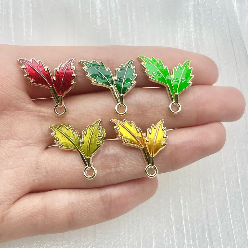 

10Pcs 18*20mm Stainless Steel Drip Oil Enamel Leaf Pendant Plant Charms For Earrings Bracelet Necklaces Making Jewelry Accessory