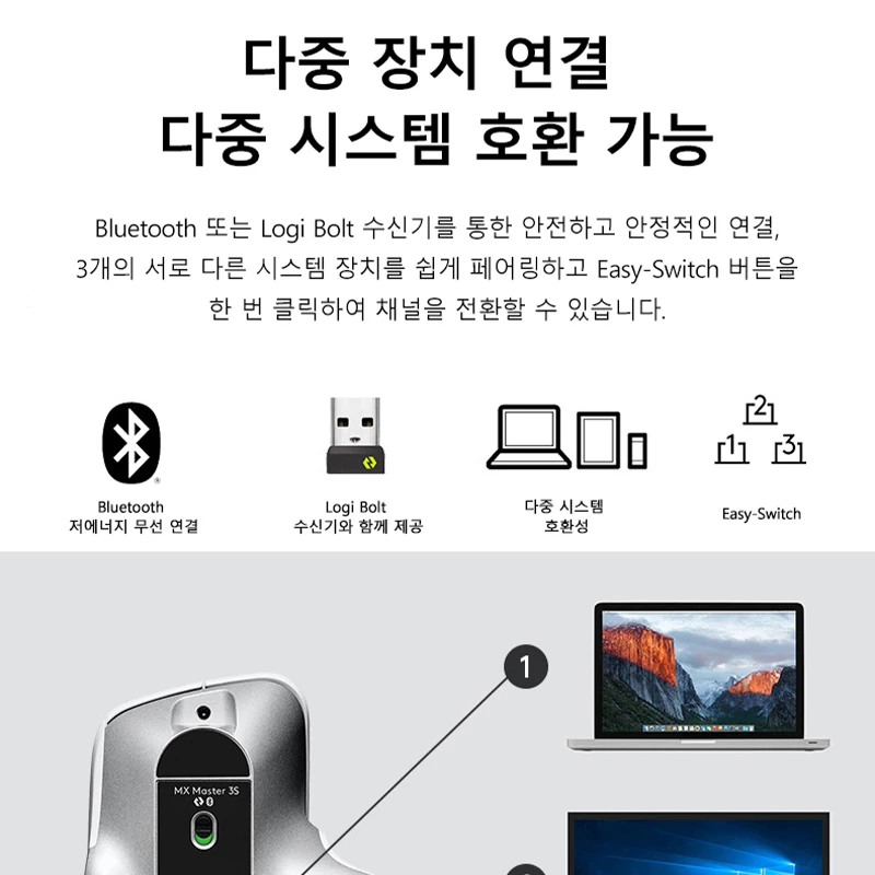 로지텍 Mx 마스터 3s 8000 Dpi 자동 변속 휠, 무선 사무실 블랙, 무선 USB, 인체공학적 미니 광학 마우스, PC용