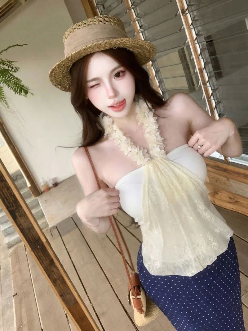 Pure Desire Lace Shoulder Bridesmaid Vest Women's Summer Design Slim Fit Base Shirt Atmosphere Outerwear Sleeveless Top