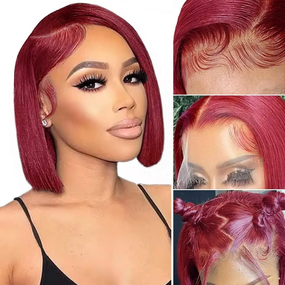 MDL 100% Remy Human Hair 13x4 HD Lace Front Frontal Short Straight Bob Wig for Women Pre Pulcked 99J Color