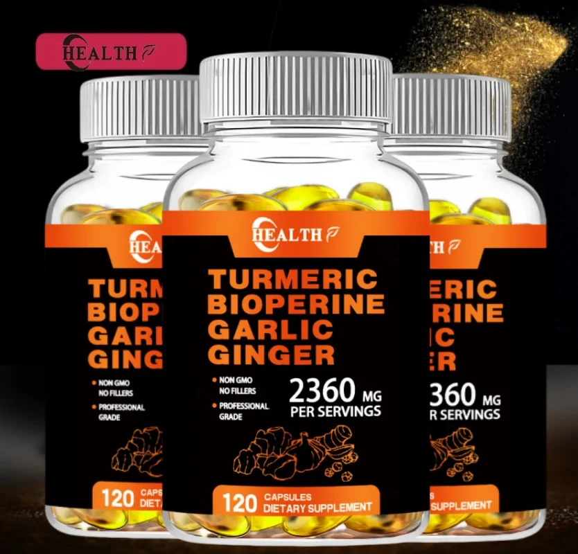 

Turmeric Ginger Supplement with Pepperine 2360mg 4-in-1, Garlic Curcumin Black Pepper for Joints, Muscles, Digestion & Immunity