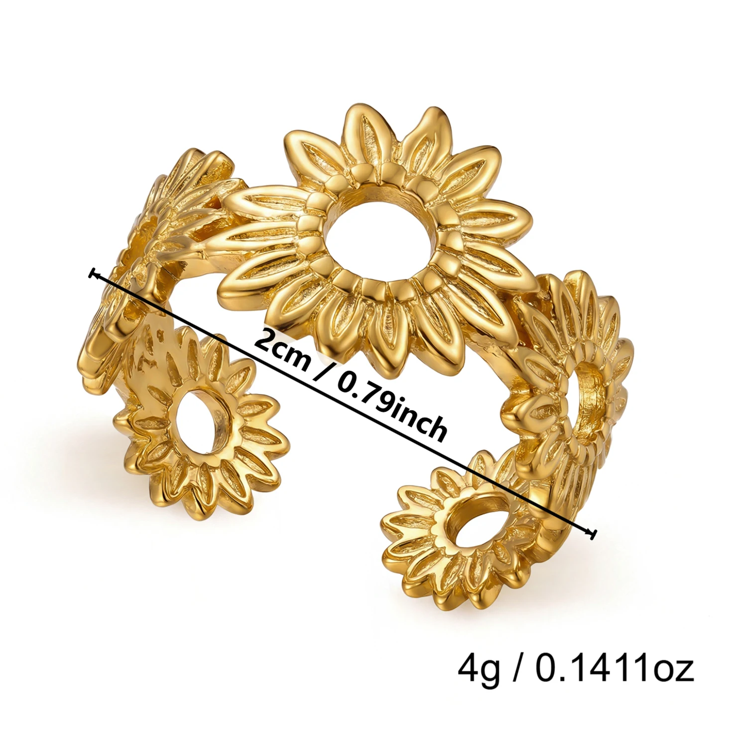 Gmai Zierliche geometrische PVD-beschichtete Edelstahlringe für Damen, Vintage-Ring mit Blumen-, Muschel- und Blattmotiv, unregelmäßiger Ring, Party-Schmuck, Geschenk – Detail 7