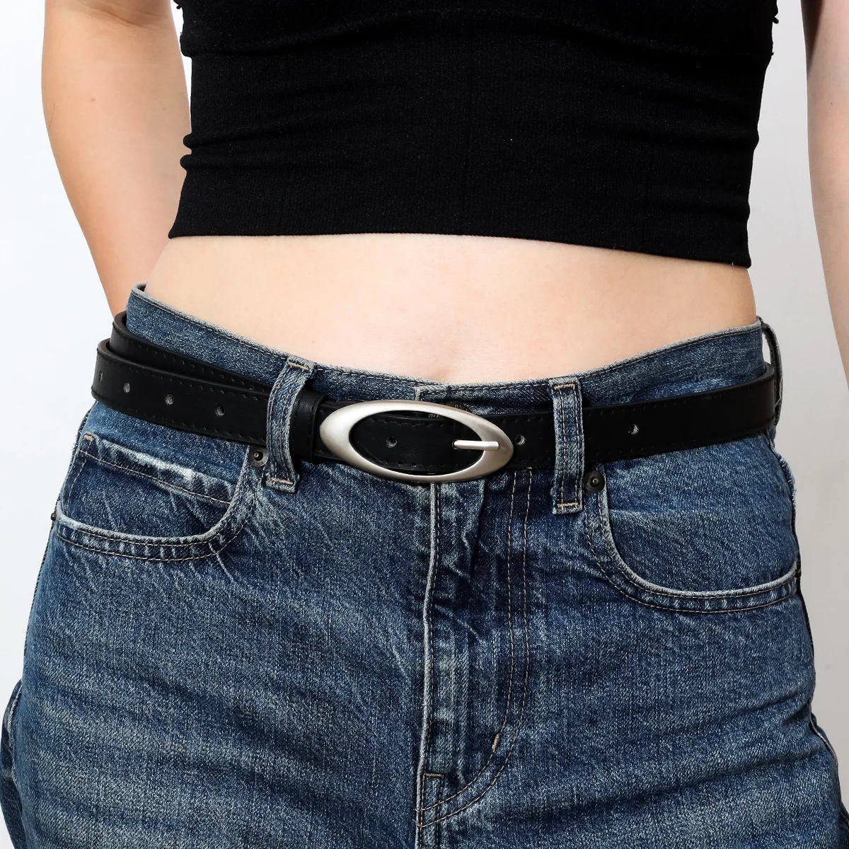 Design Sensation Minority Schwarzer Ledergürtel Damen New Style Jeans Dekorativer Gürtel Koreanische Version High-End-Feeling Herrengürtel