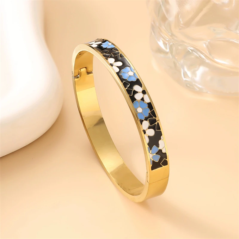 سوار زيت نازف المينا الرائع للنساء، أنماط هندسية حديثة، سوار من الفولاذ المقاوم للصدأ عالي الجودة، هدية مجوهرات