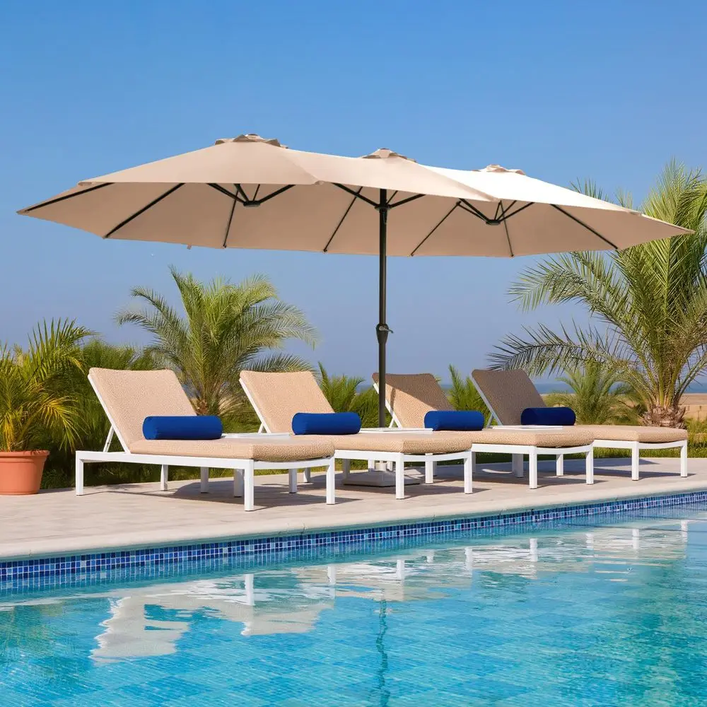 

15FT Patio Umbrella with Base,Large Outdoor DoubleSided Rectangle Umbrella with Crank Handle, Market Umbrella for Poolside Gard