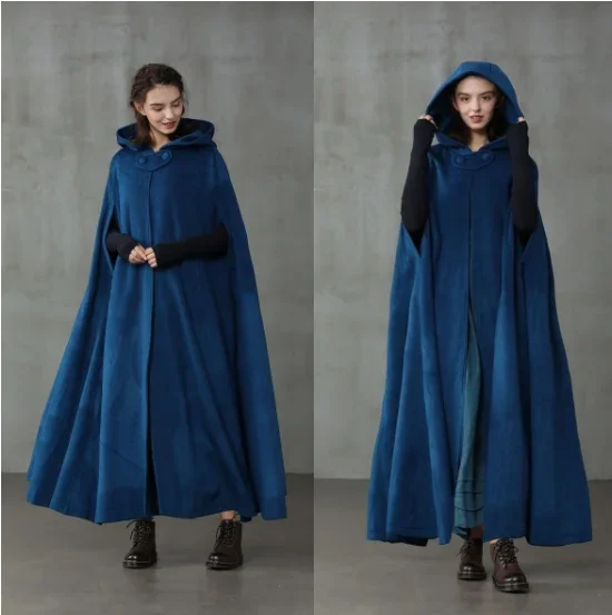 

Hooded Wool Cloak Bridal Wrap Cape Winter Cashmere Royal Blue Capes Women Holloween Coat Custom Made