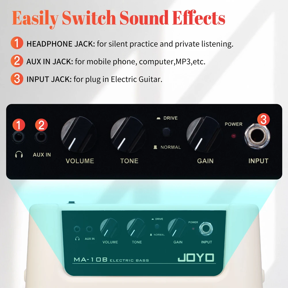 JOYO MA-10B Мини-усилитель баса, двухканальный басовый усилитель мощностью 10 Вт и комбинированный динамик для практики бас-гитары