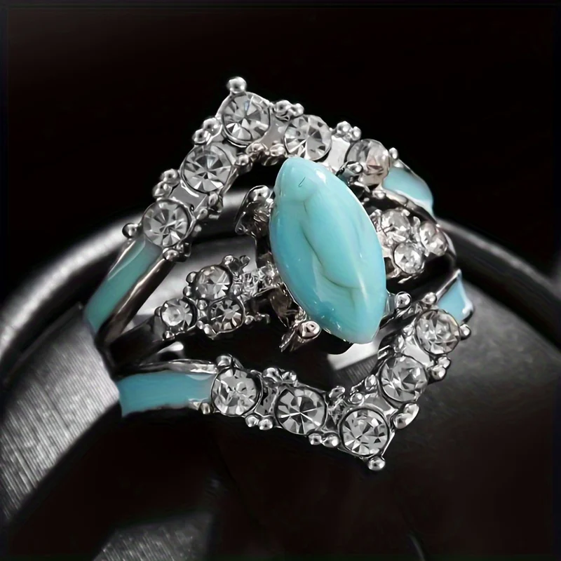 خاتم مفتوح من الكريستال الأزرق القوطي الجديد للفتيات، إكسسوارات مجوهرات الساحرة الغامضة، هدية حفلة خاتم أسود مخصص #1