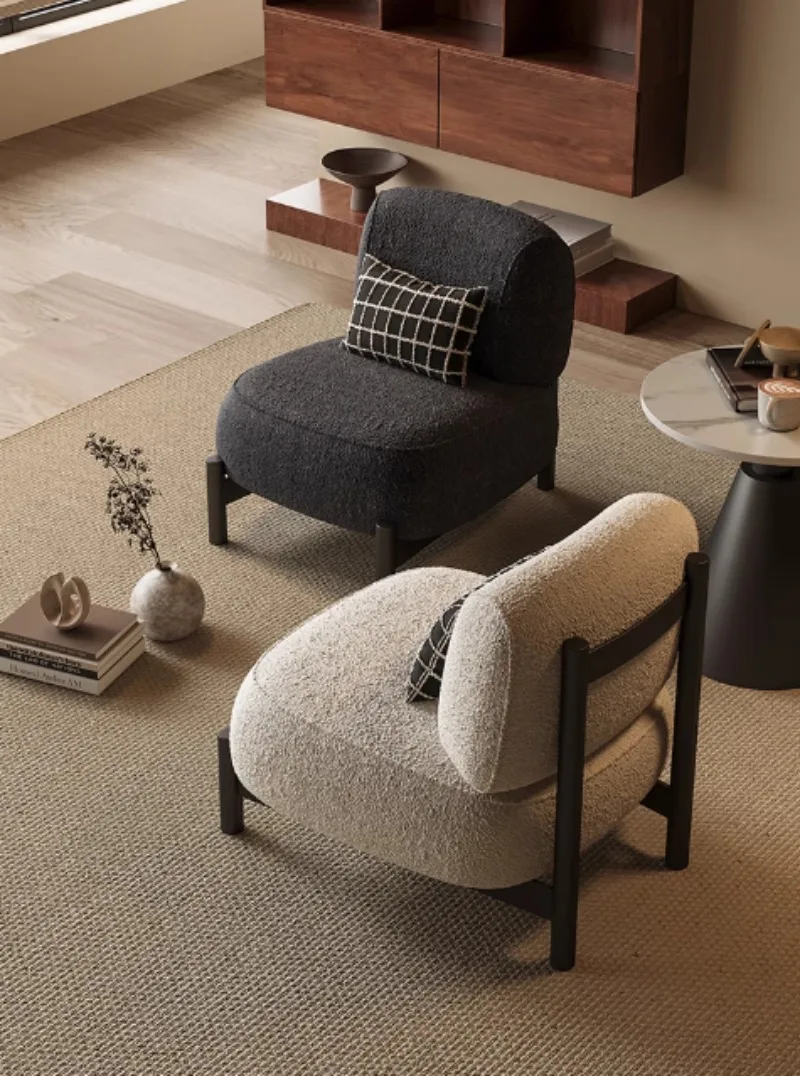 Cream Retro Style Living Room Single Sofa Designer Living Room Fabric Lamb Velvet Lounge Chair