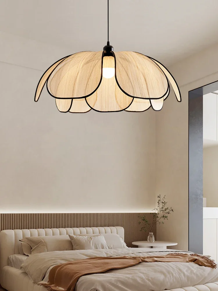 Nordic simple cream wind chandelier French dining living bedroom Japanese ancient art advanced sense petal lamp fabrics light