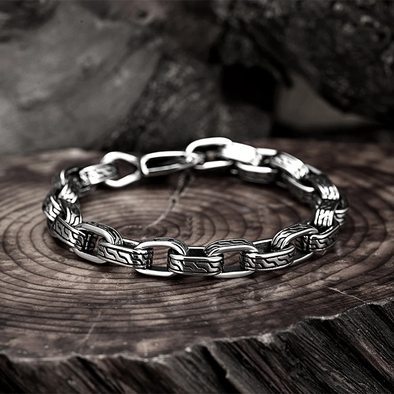 Stainless Steel Creative Pattern Men's Bracelet Personal Punk Locomotive Bangle Male Retro Pattern O-shaped chain wristband Gift