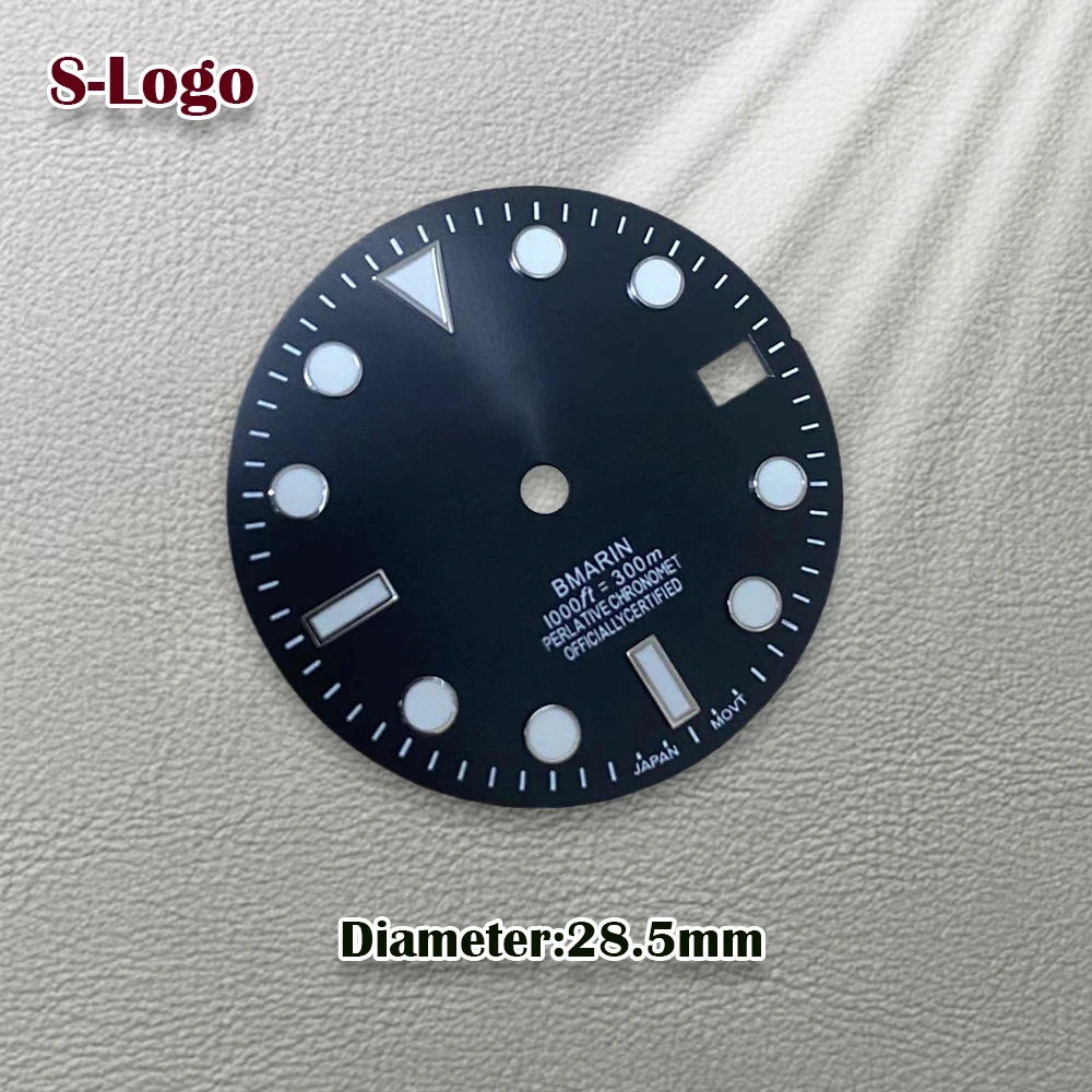 28.5mm S Logo NH35 SUB Dial Suitable for NH36/4R/7S Movement C3 Green Luminous Sunbrust Dial Watch Modification Accessories ﻿