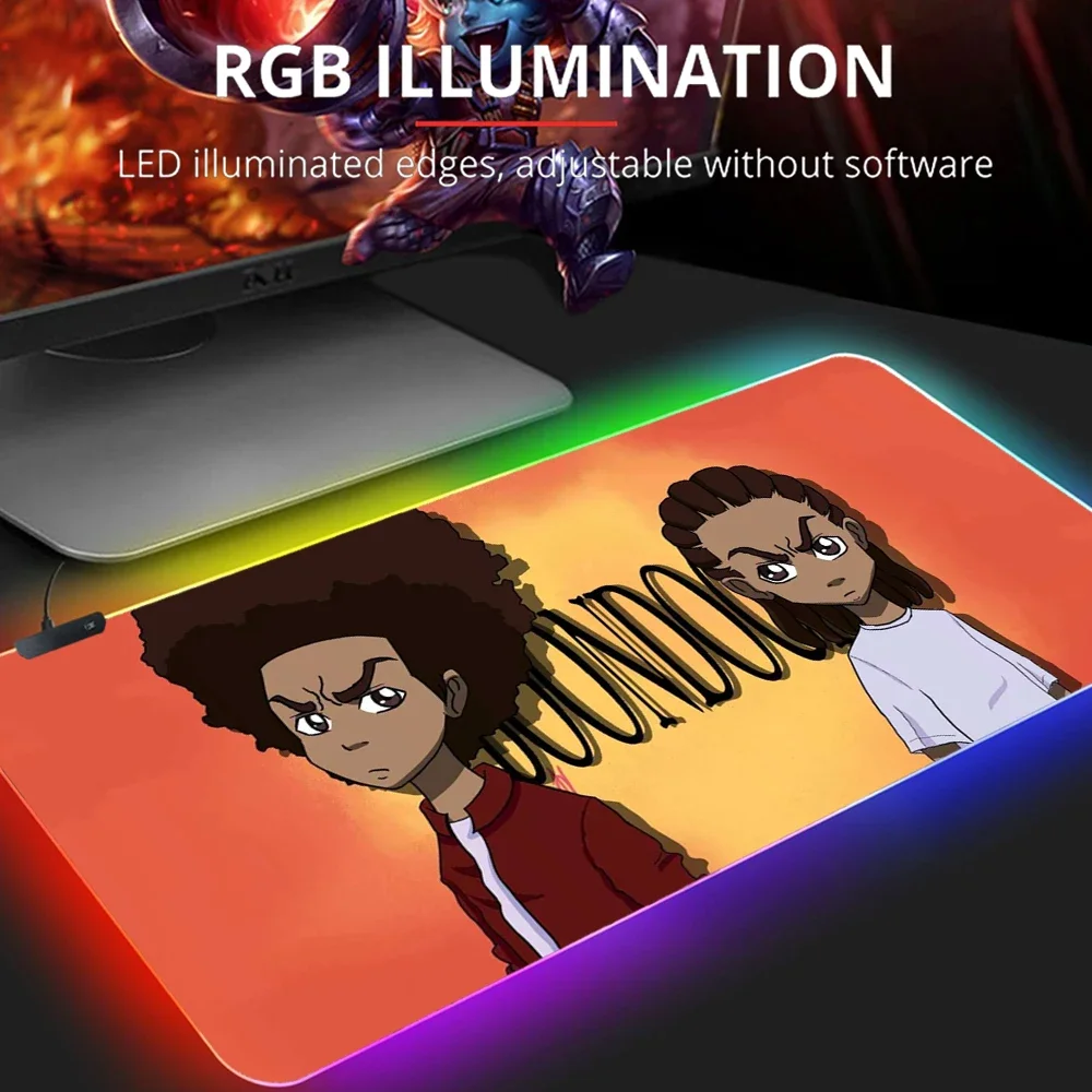 borracha teclado gaming mousepad anime mousepad tapete de mesa rgb tapetes led computador pc gamer acessorios lol o boondocks 01