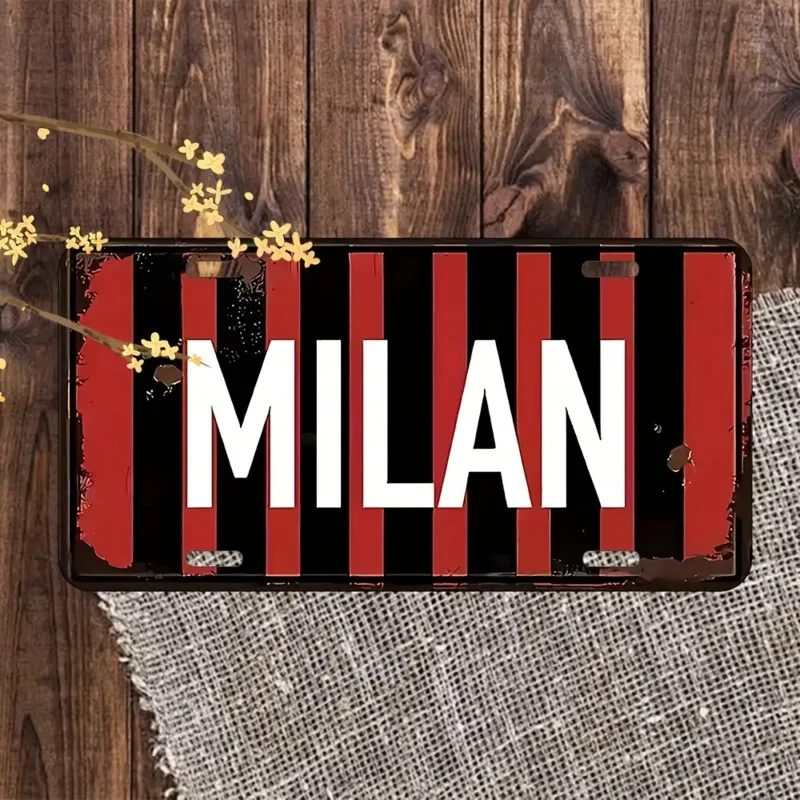 Letrero Metálico Decorativo de Pared con Diseño Retro de Matrícula Milanesa Roja y Negra, Estilo Vintage, para Hogar, Bar o Cuarto de Hombre, Estilo Europeo