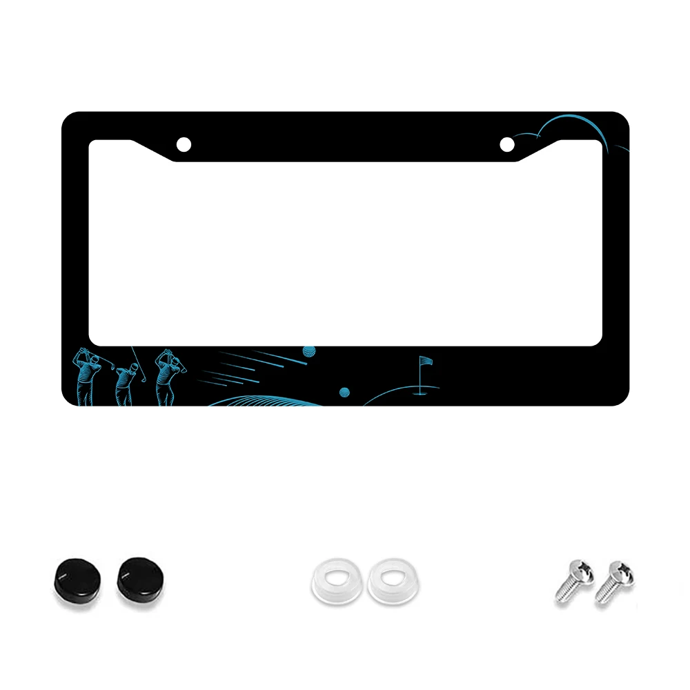 

1pc Black and Blue Golf Pattern 2 Hole License Plate Frame Aluminum Material 6x12 Inches with Screw Funny Car Decoration Gift