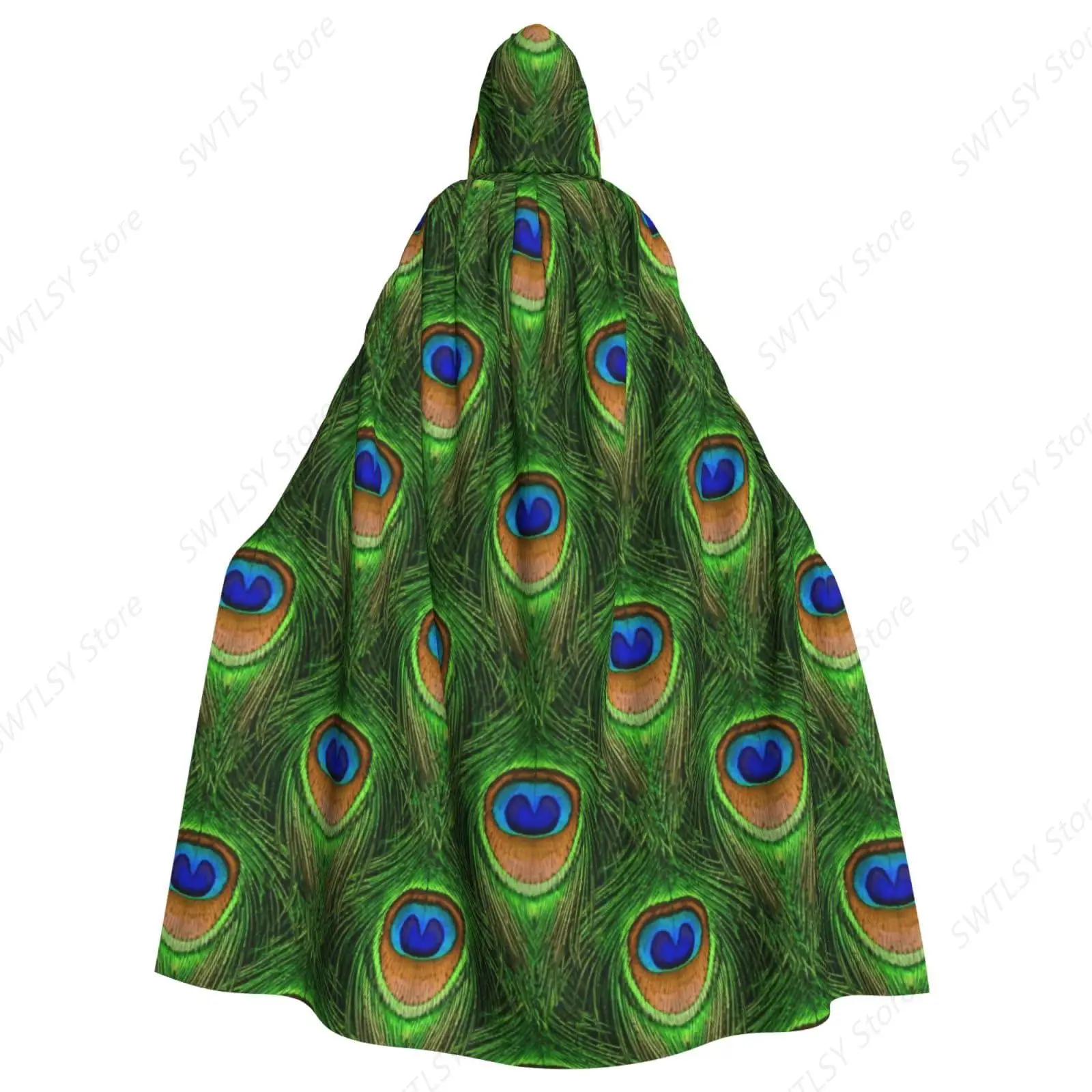 Women Men Cloak Cape Halloween Hooded Cloak Compatible with Adorable Green Peacock for Christmas Cosplay Costume
