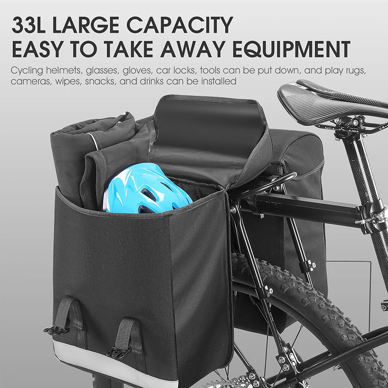 WEST BIKING Bicycle Bag Waterproof 33L Mountain Road Travel Cycling Bag Bicycle Rear Rack Tail Seat Pannier Pack Luggage Carrier