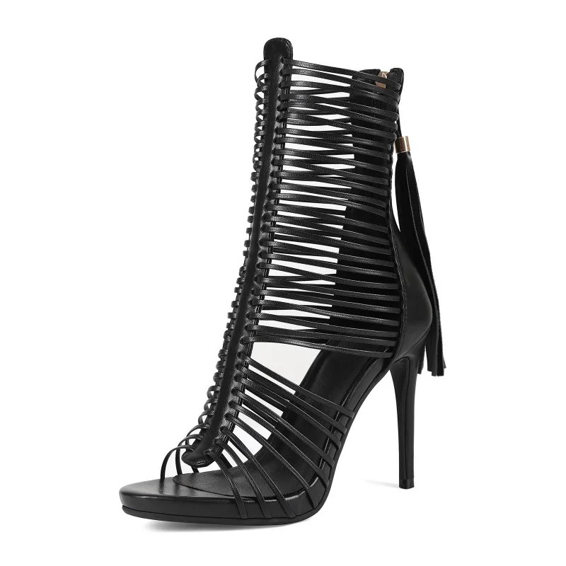 

Women Cool Boots Temperament Pointed High Heeled Cool Boots Summer Hollow Out Cool Boots Sexy Stiletto High-heel Roman Coolboots