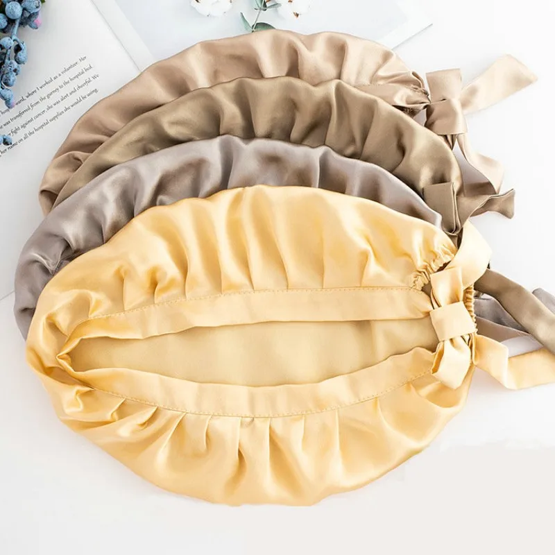 100% Mulberry Silk Bonnet Czapka do spania dla kobiet Czapka nocna Czapka z elastyczną opaską chroniącą włosy 19 Momme Dobra jakość