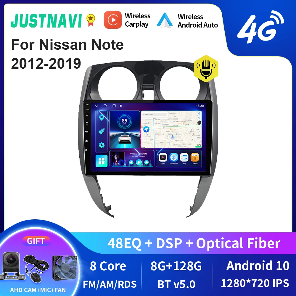 

JUSTNAVI QT10 Авторадио для Nissan Note 2012-2019 мультимедийный видеоплеер Android 10,0 навигация GPS стерео BT Carplay IPS DSP