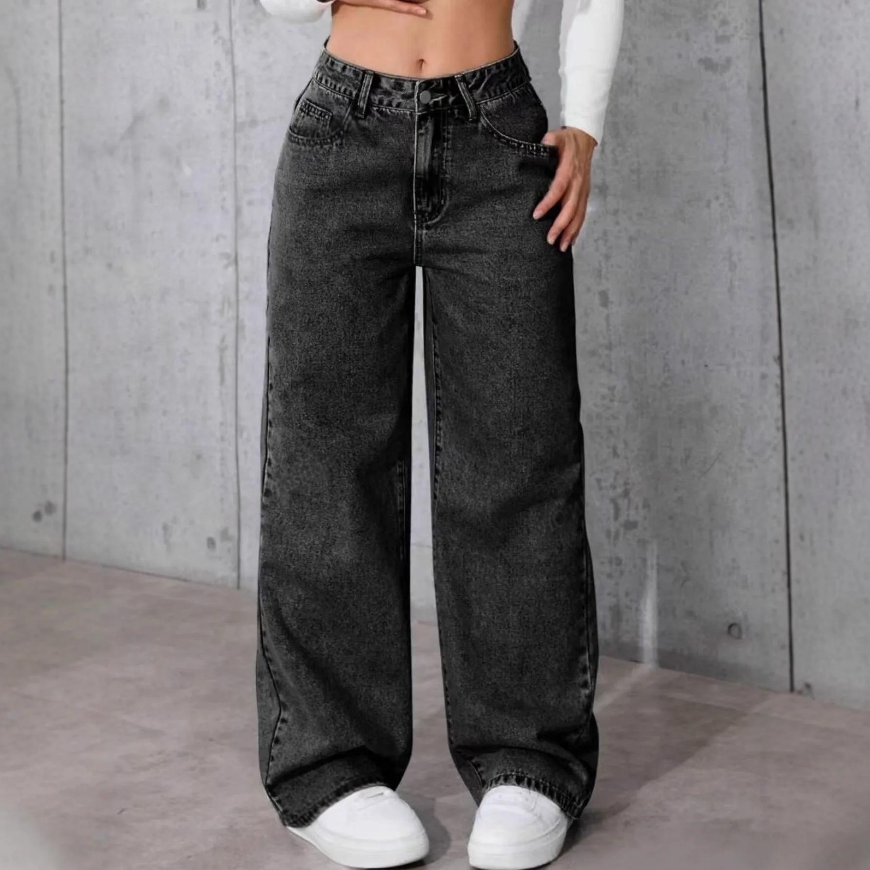 Women's Jeans Are A Hit, Black Wide-leg Jeans For Women, European And American Style, Low Waist, Thin And Drape Denim Trousers