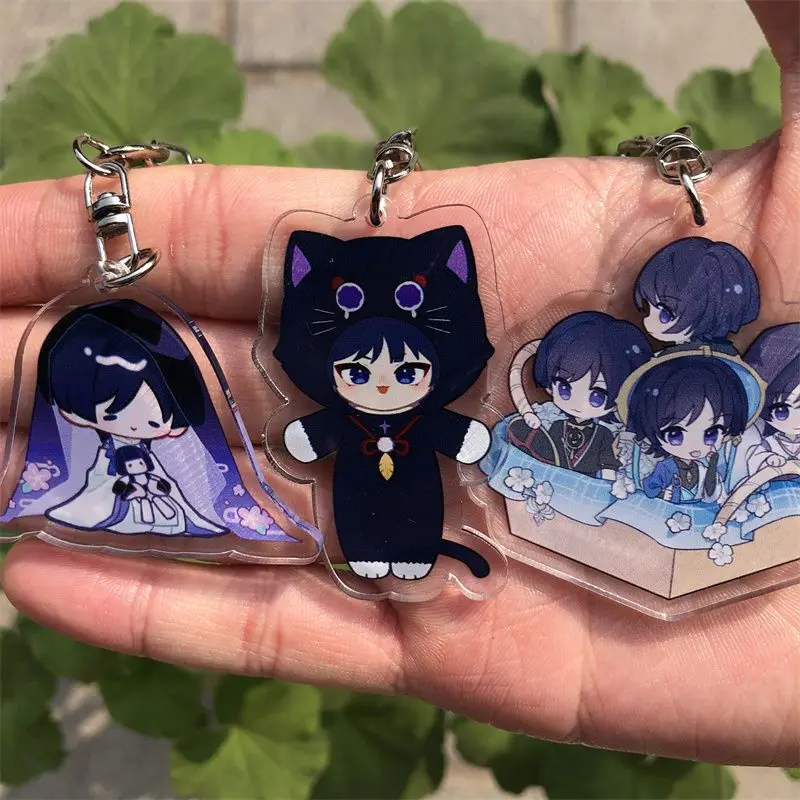 Wanderer Venti Childe Heap of People Acrylic Metal Keychain Pendant Style Holder Key Ring for Girl Bag Phone Accessories Jewelry