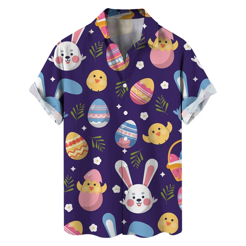 New 3d Cartoon Printed Hawaiian Shirt Men Women Summer Clothes Easter Day Rabbit Beach Shirt Egg Kids Gifts Blouses Button Tops