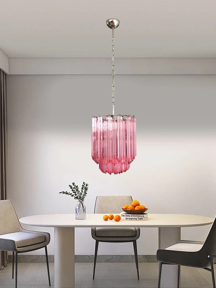 Round Pink Glass Chandelier Lighting 2024 Classic Kitchen Lustres Home Appliance Luxury Hanging Lamps for Living Room Table