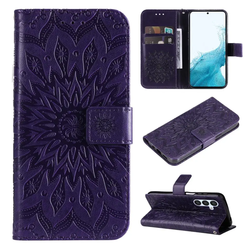 Phone Case For Samsung Glaxy F22 M22 A73 A33 A13 A53 M52 A13 S22Ultra M32 A82 Stand Cover With CardSlots Embossed Luxury Leather