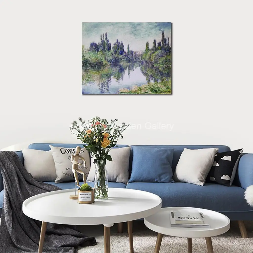Handmade Oil Painting Claude Monet Morning Seine Near Vetheuil Canvas Art Reproduction Landscape for Restaurant Wall Decor