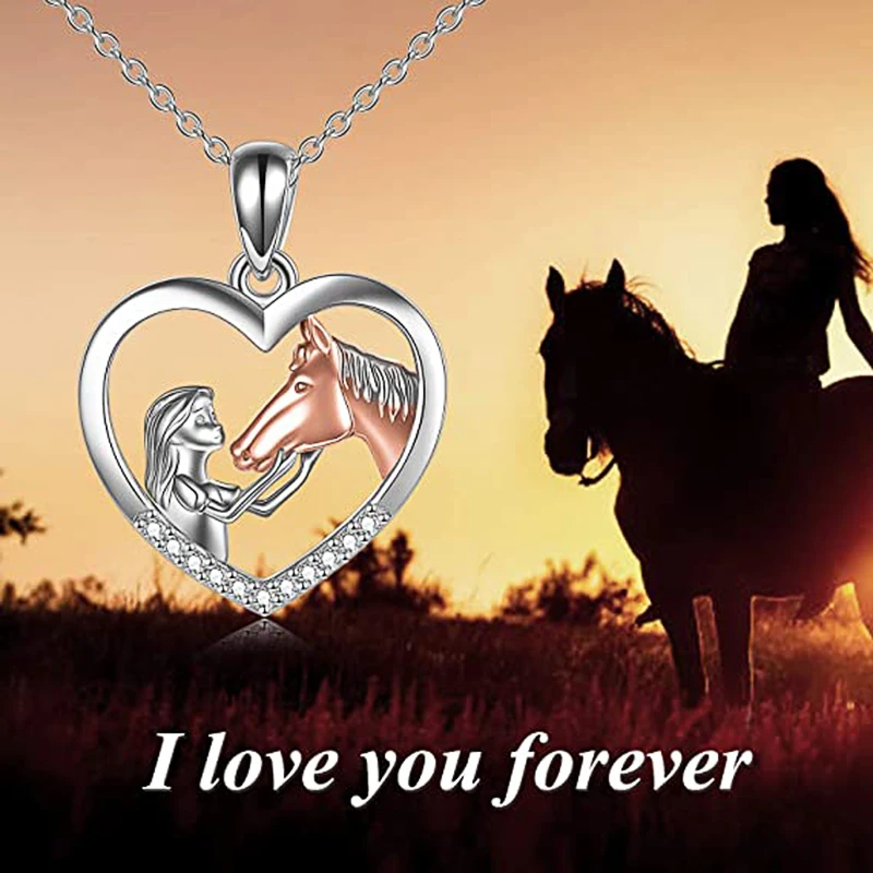 Huitan Creative Girl and Horse Friendship Necklace for Women Human Animal Love Pendant Necklaces Anniversary Gift Trendy Jewelry