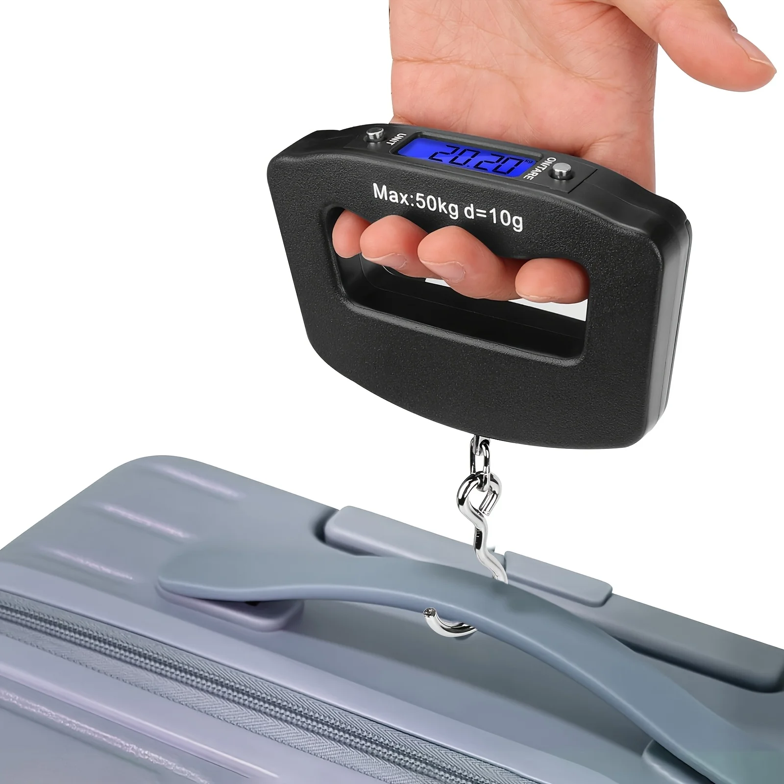 

1PC Handheld Car & Luggage Scale, Accurate 0.1 Division Digital Hanging Scale, 110lb/50kg Capacity with Clear Backlit Screen