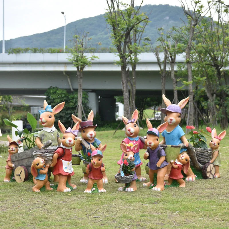 Outdoor creative cartoon rabbit flower pot sculpture balcony garden courtyard animal flower tank landscape beauty