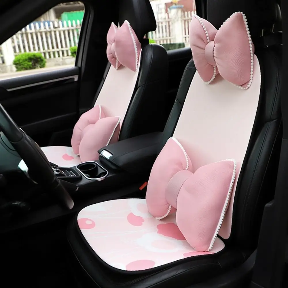Fashion Pink Color Car Headrest Pillow Ergonomic Cool Pillow Neck Pillow Lovely Bowknot Breathable Anti-Fatigue Pillow Auto