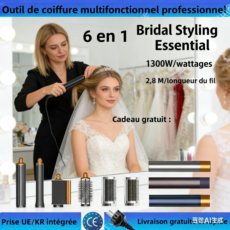 

6 IN1 Multi Hair Styler, 1300W High Power, Combines Drying, Straightening and Curling Functions, Suitable for Home and Salon Use