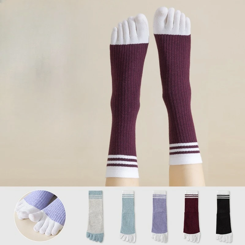 

5 Pairs Toe Socks for Women Cotton Blend Seamless Toe Anti Stink Mid Calf Socks Wicking Comfortable Casual Socks