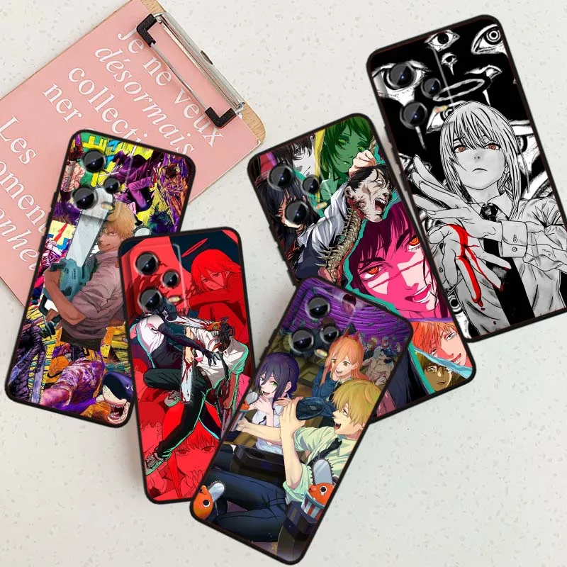

C-Chainsaws Man Anime For Xiaomi Redmi Note 14 13 12 12S 11E 11 11S 11T Pro Plus 4G 5G Black Soft TPU Cover Phone Case