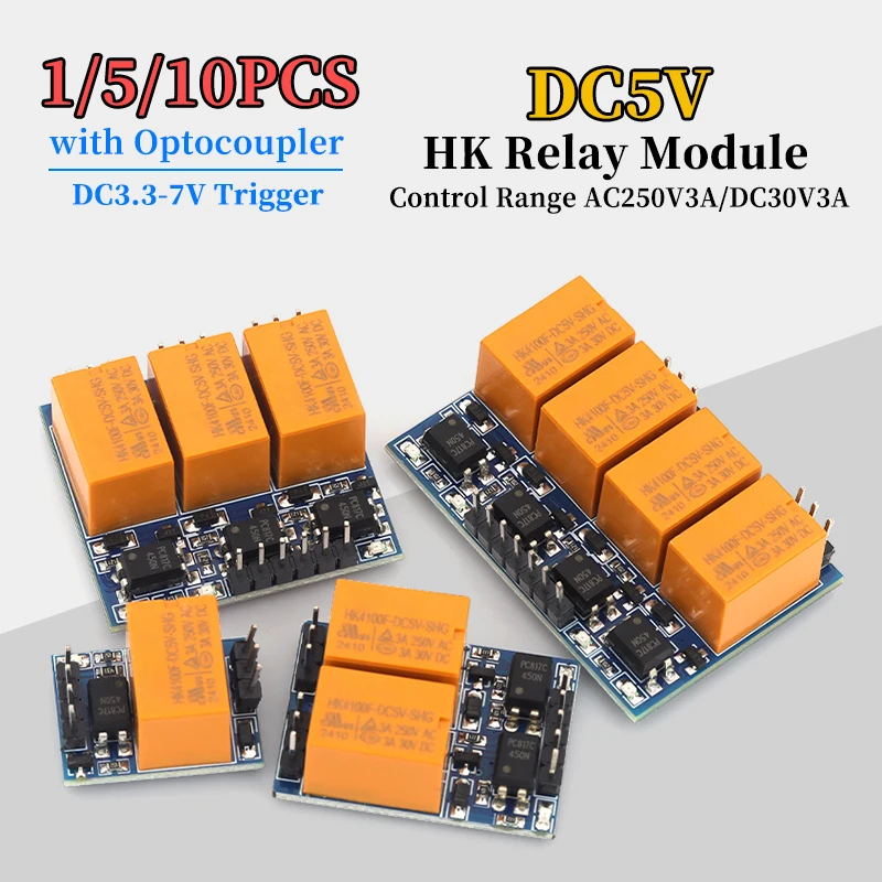 1/5/10Pcs DC5V HK Relay Module Anti-interference Optocoupler Triggered Module for AC250V3A/DC30V3A Control ﻿